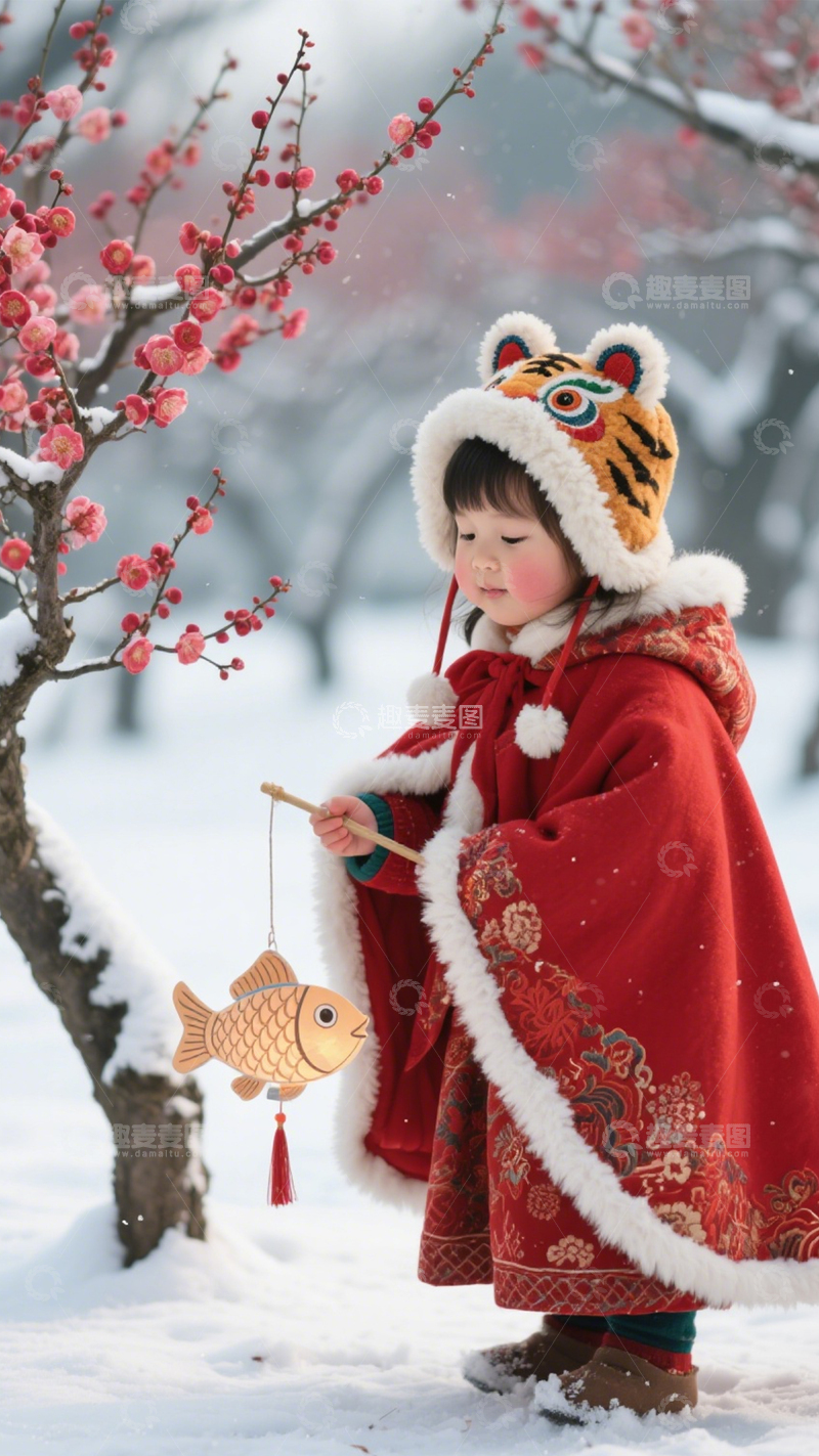 高清大图下载【趣麦麦图】年俗萌娃雪景之喜4