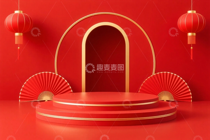 高清大图下载【趣麦麦图】红色展台商铺展示台4