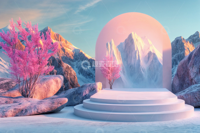高清大图下载【趣麦麦图】电商产品化妆品展示台AI海报背景100