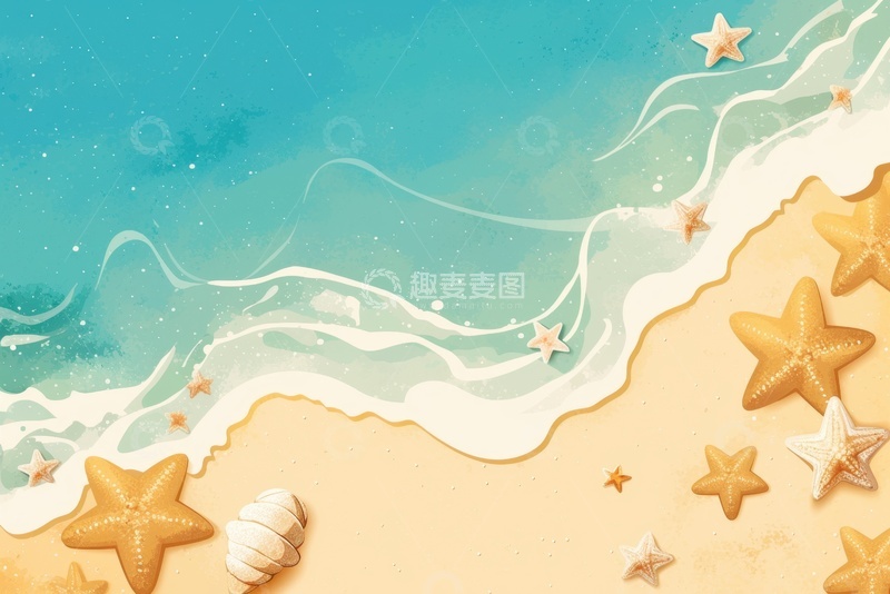 高清大图下载【趣麦麦图】卡通简约海岸边沙滩背景
