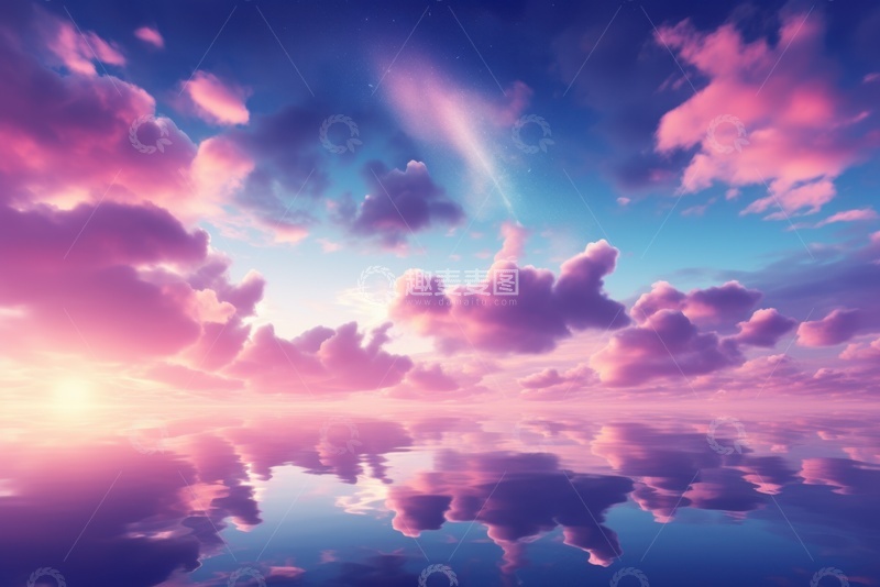 高清大图下载【趣麦麦图】手绘彩云湖面背景