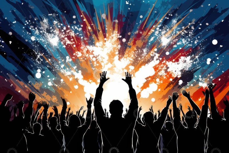 高清大图下载【趣麦麦图】手绘欢呼的人群背景