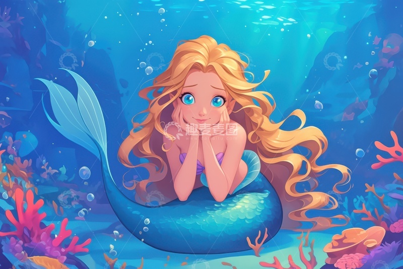 高清大图下载【趣麦麦图】卡通简约可爱的小美人鱼