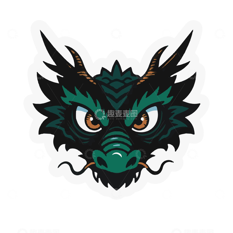 源文件下载【趣麦麦图】-卡通绿色龙头插画