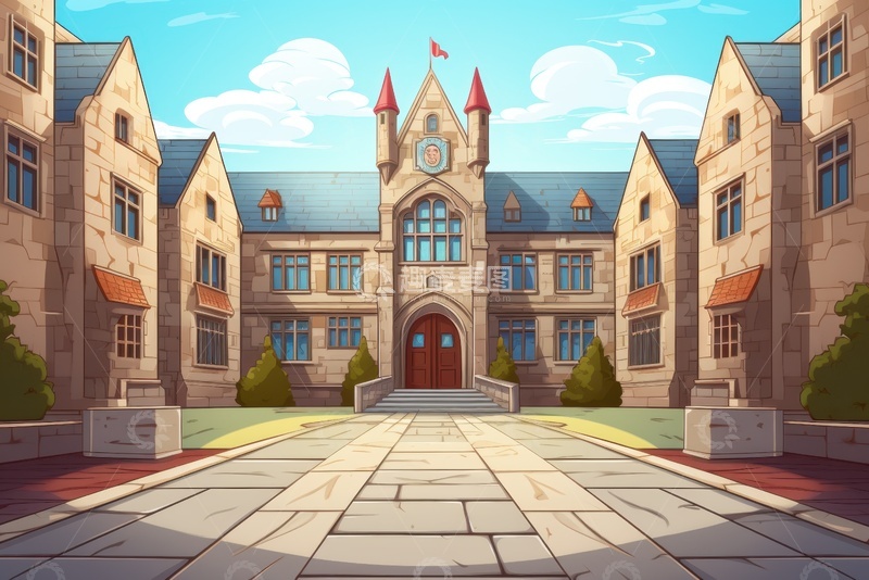 高清大图下载【趣麦麦图】手绘简约校园建筑