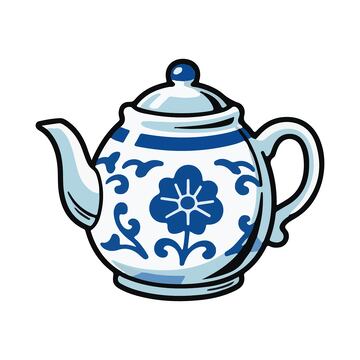 青花瓷茶水壶插画