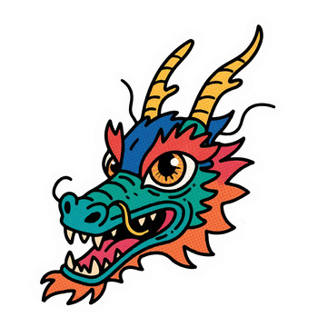 卡通彩色龙头插画