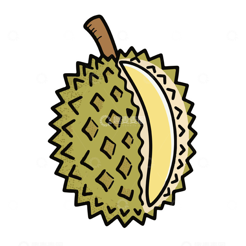 源文件下载【趣麦麦图】榴莲水果插画1