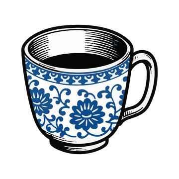 青花瓷茶杯插画