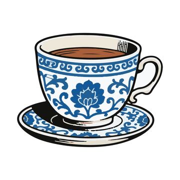 青花瓷茶杯插画1