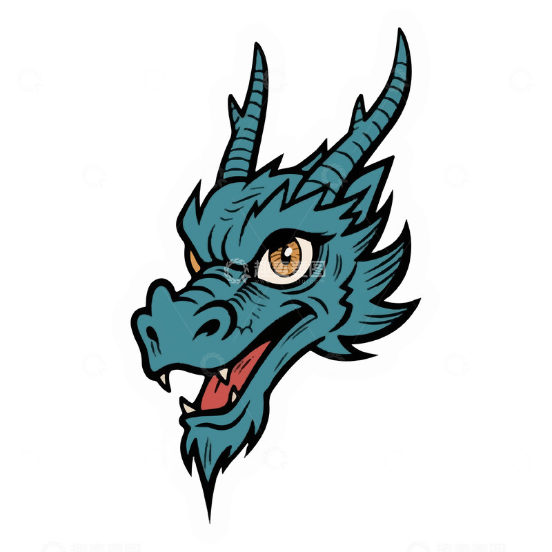 源文件下载【趣麦麦图】-卡通蓝色龙头插画