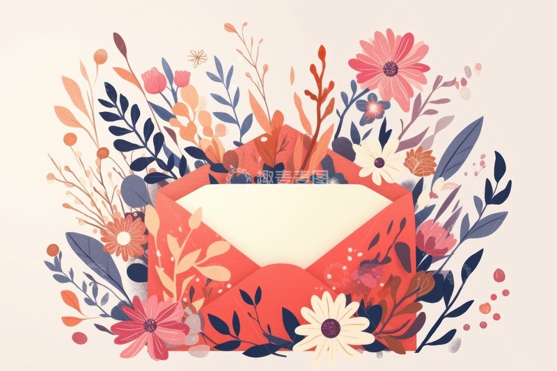 高清大图下载【趣麦麦图】卡通简约信封花草背景