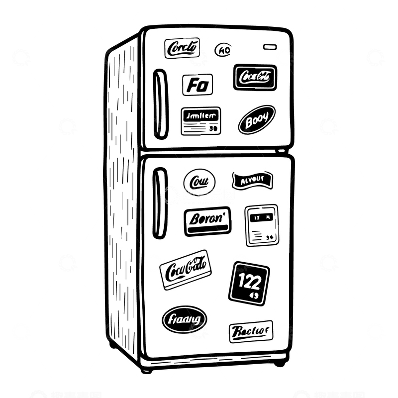 黑白线条冰箱线稿