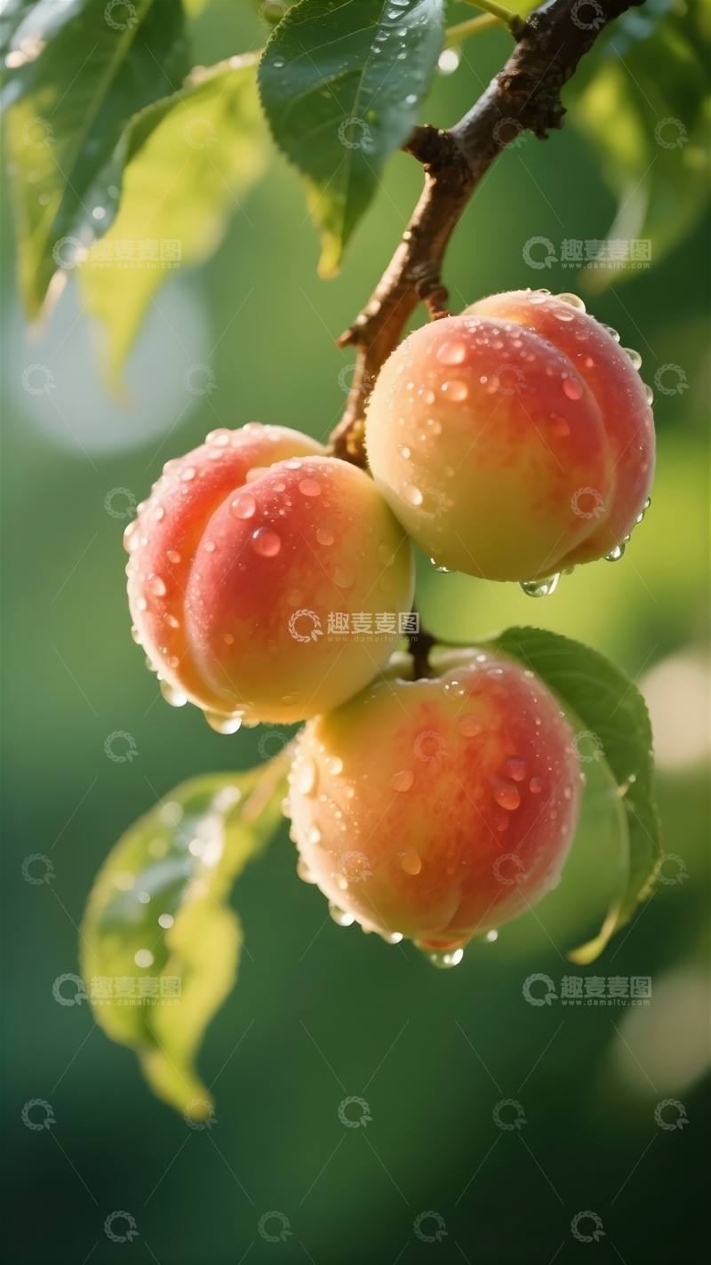 高清大图下载【趣麦麦图】雨后挂满枝头的鲜桃6