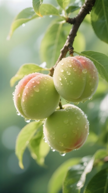 雨后挂满枝头的鲜桃