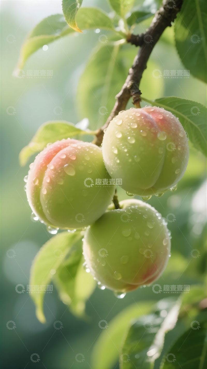 高清大图下载【趣麦麦图】雨后挂满枝头的鲜桃