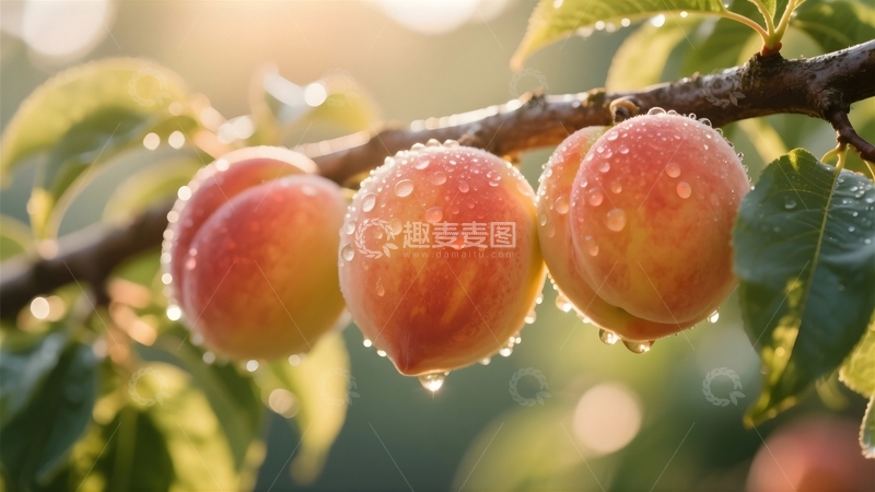高清大图下载【趣麦麦图】雨后挂满枝头的鲜桃2