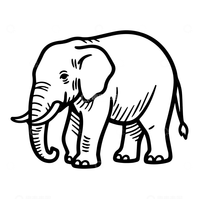 源文件下载【趣麦麦图】黑白线稿野生大象