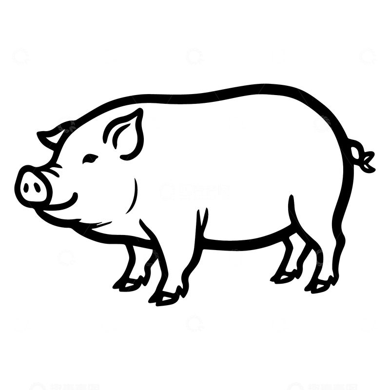 源文件下载【趣麦麦图】黑白线稿大肥猪