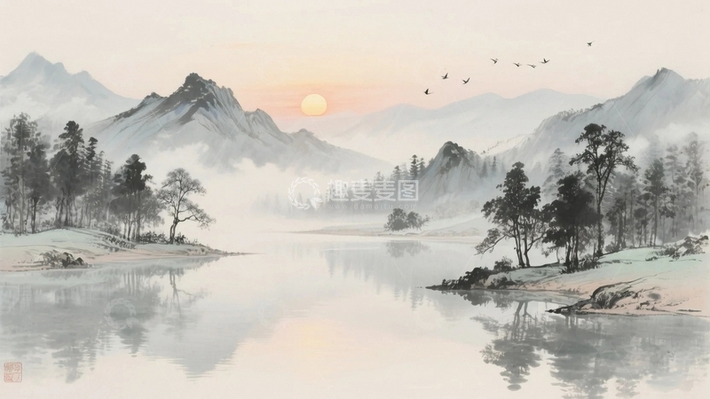 高清大图下载【趣麦麦图】国风水墨山水背景 10