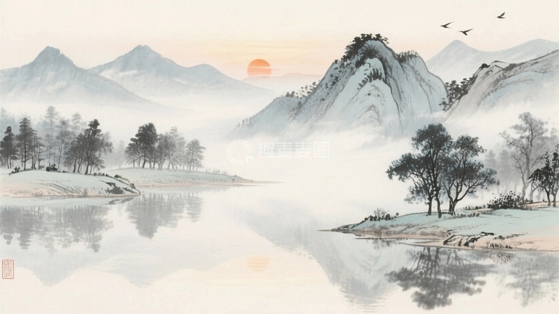 高清大图下载【趣麦麦图】国风水墨山水背景 7