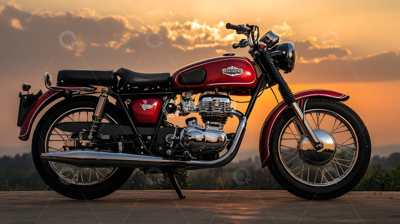高清大图下载【趣麦麦图】晚霞背景下的摩托车摄影3