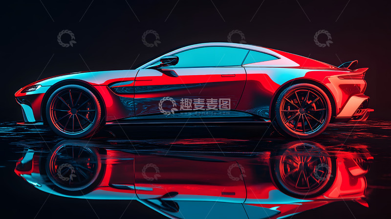 高清大图下载【趣麦麦图】红色灯光跑车棚内摄影1