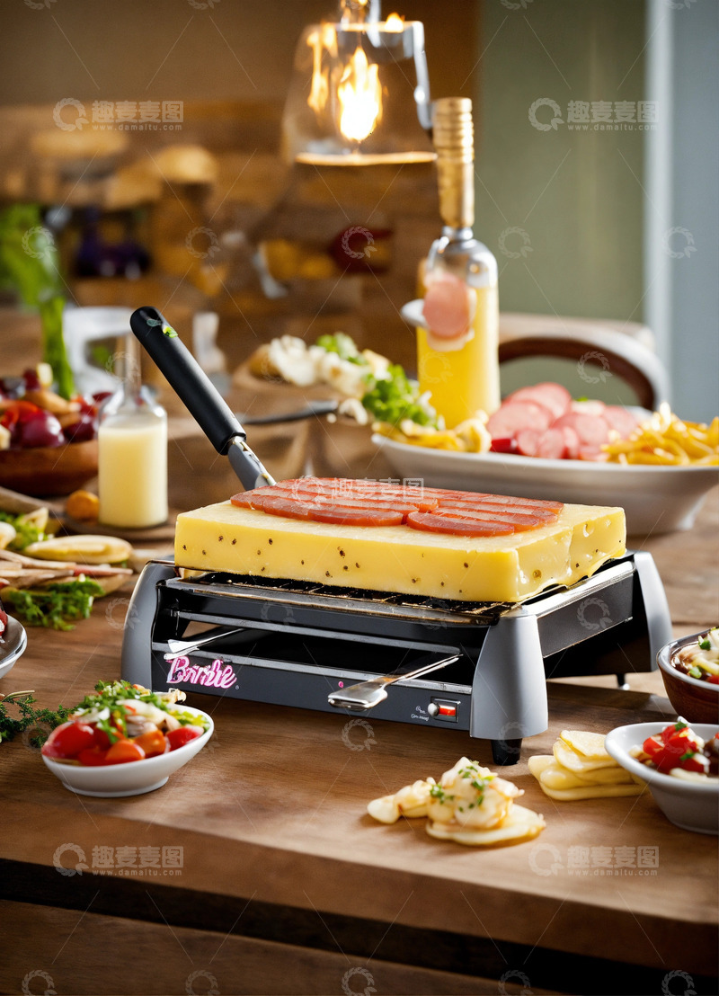 高清大图下载【趣麦麦图】芭比风拉可雷特奶酪机AI插画海报图片素材1