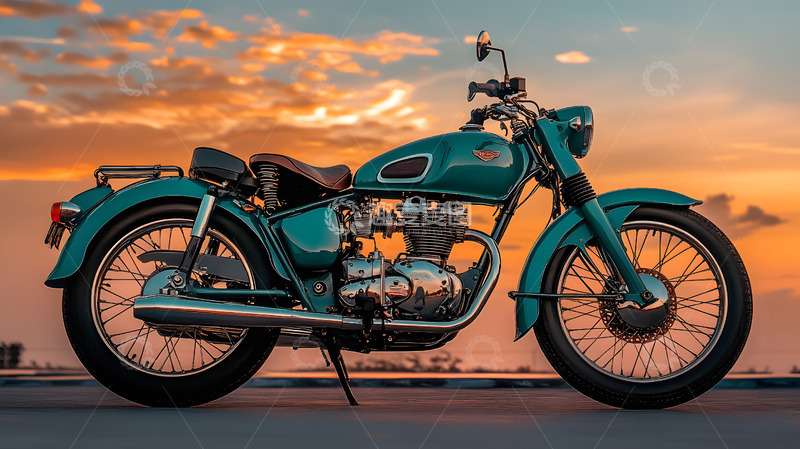 高清大图下载【趣麦麦图】晚霞背景下的摩托车摄影1