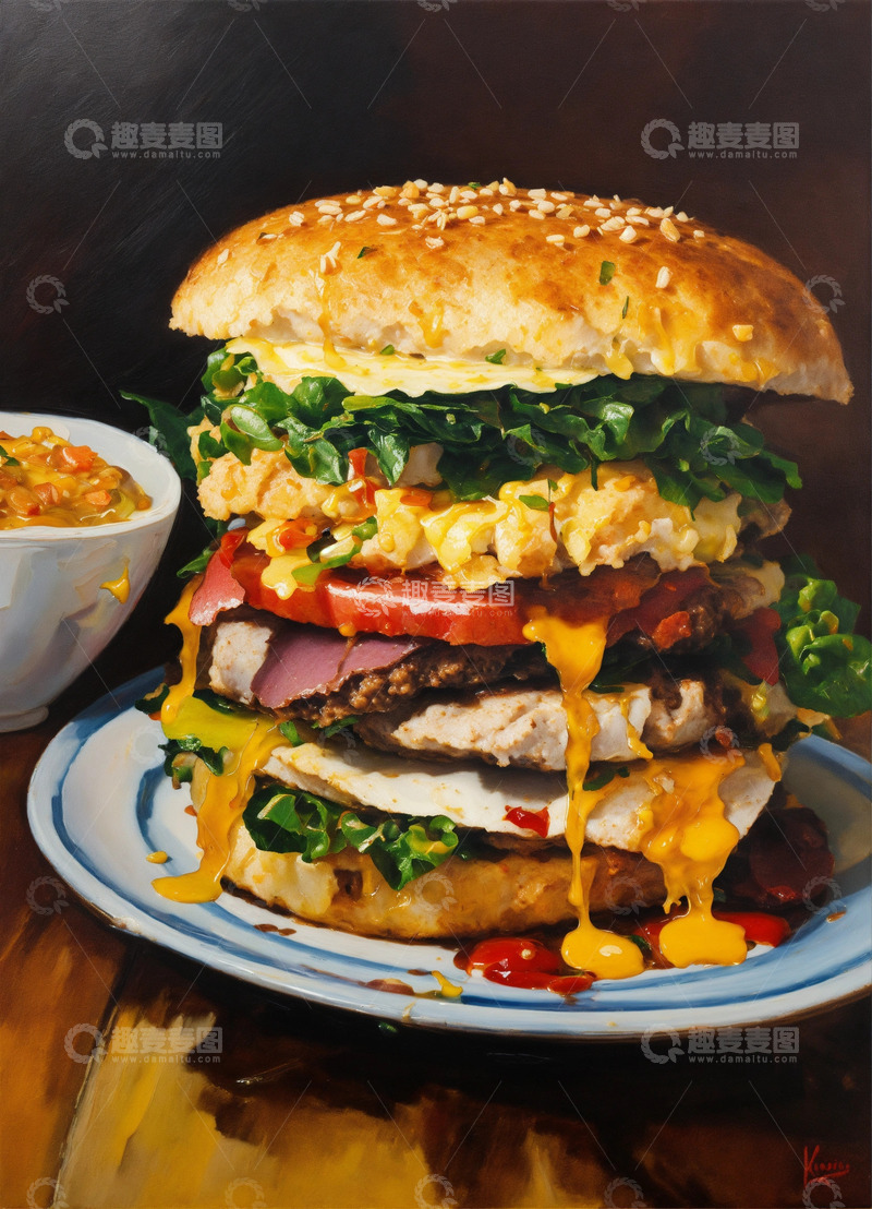 高清大图下载【趣麦麦图】油画最爱餐点AI插画高清海报图片素材3