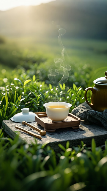 茶园茶饮茶具风景图
