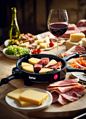 奶酪火锅法式餐桌红酒火腿AI插画素材2