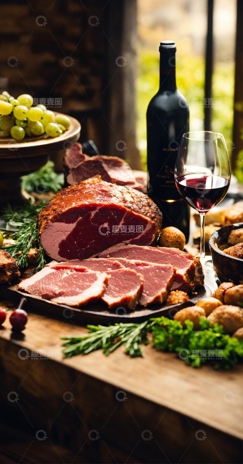 高清大图下载【趣麦麦图】肉与酒AI插画高清海报图片素材1