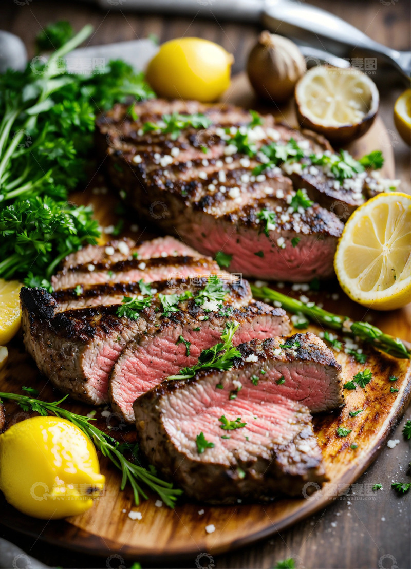 高清大图下载【趣麦麦图】完美生酮烤牛排柠檬黄油酱AI插画海报素材