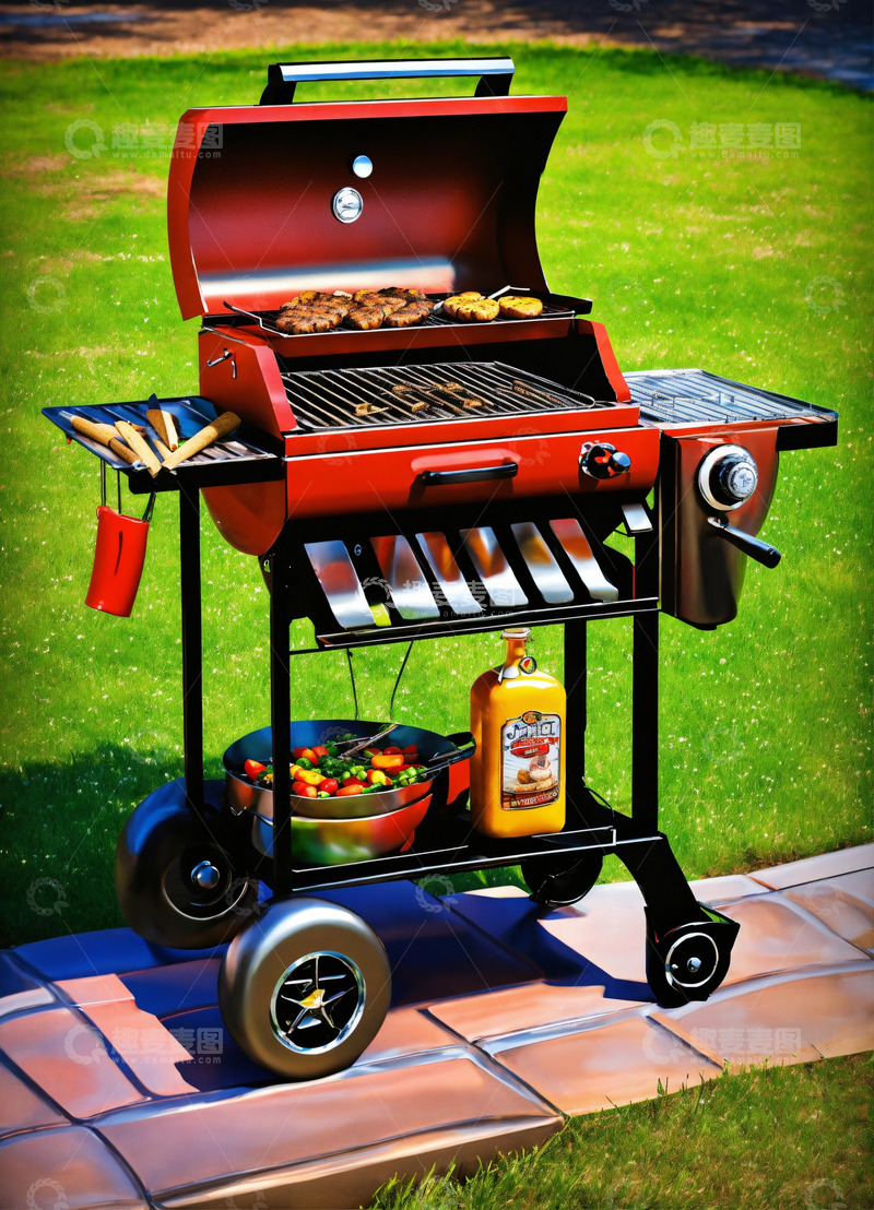 高清大图下载【趣麦麦图】燃气烤架3D艺术AI插画高清海报图片素材1