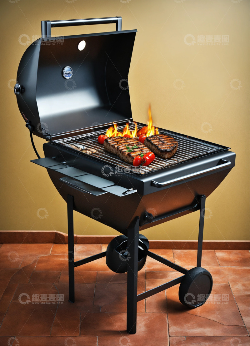 高清大图下载【趣麦麦图】燃气烤架3D艺术AI插画高清海报图片素材3