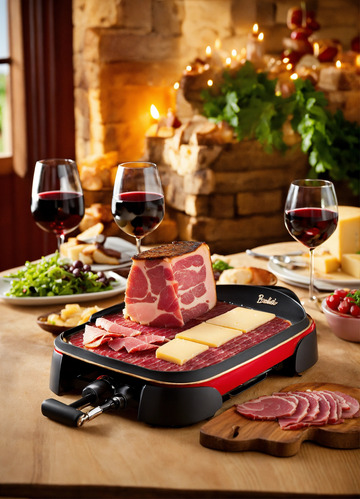 奶酪火锅法式餐桌红酒火腿AI插画素材3