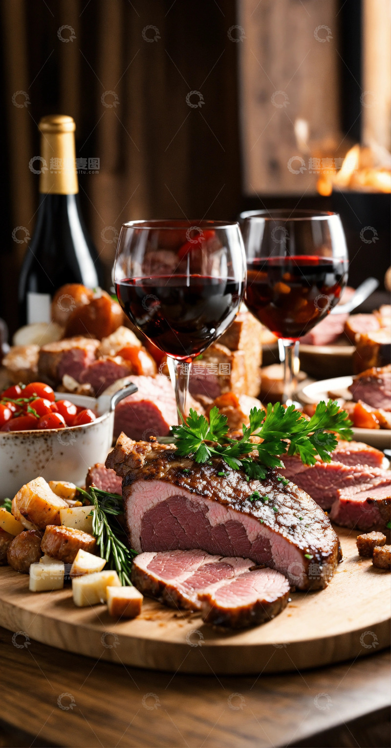 高清大图下载【趣麦麦图】肉与酒AI插画高清海报图片素材2