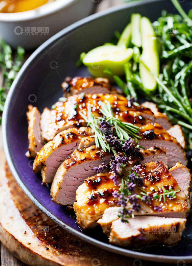 高清大图下载【趣麦麦图】烤鸡猪肉芒果热带风情高级餐厅AI插画6