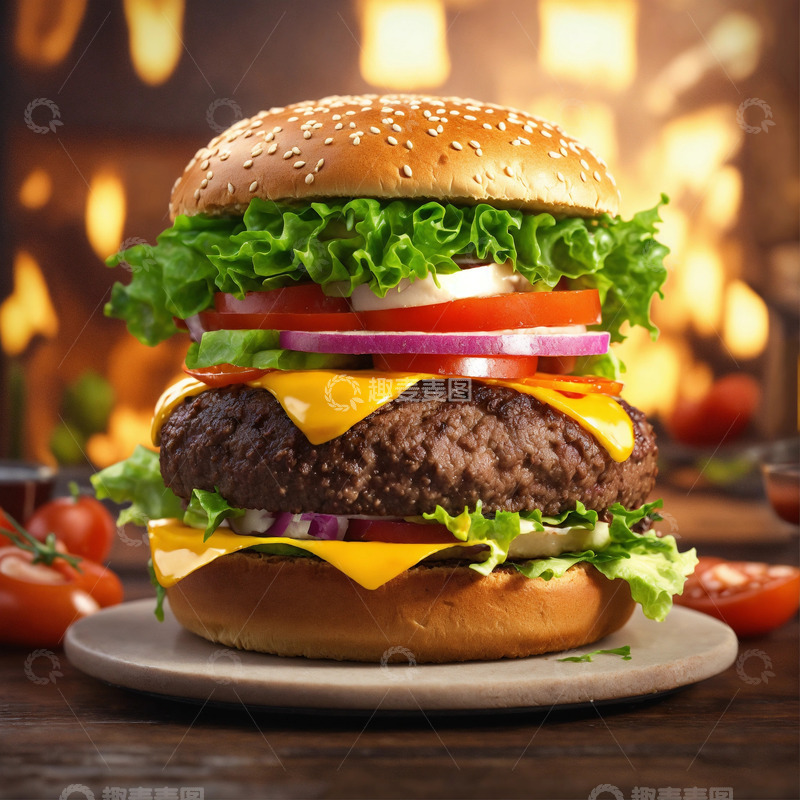 高清大图下载【趣麦麦图】汉堡8K超清精细写实摄影AI插画素材