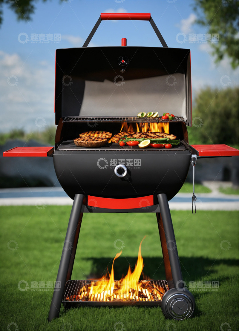 高清大图下载【趣麦麦图】燃气烤架3D艺术AI插画高清海报图片素材2