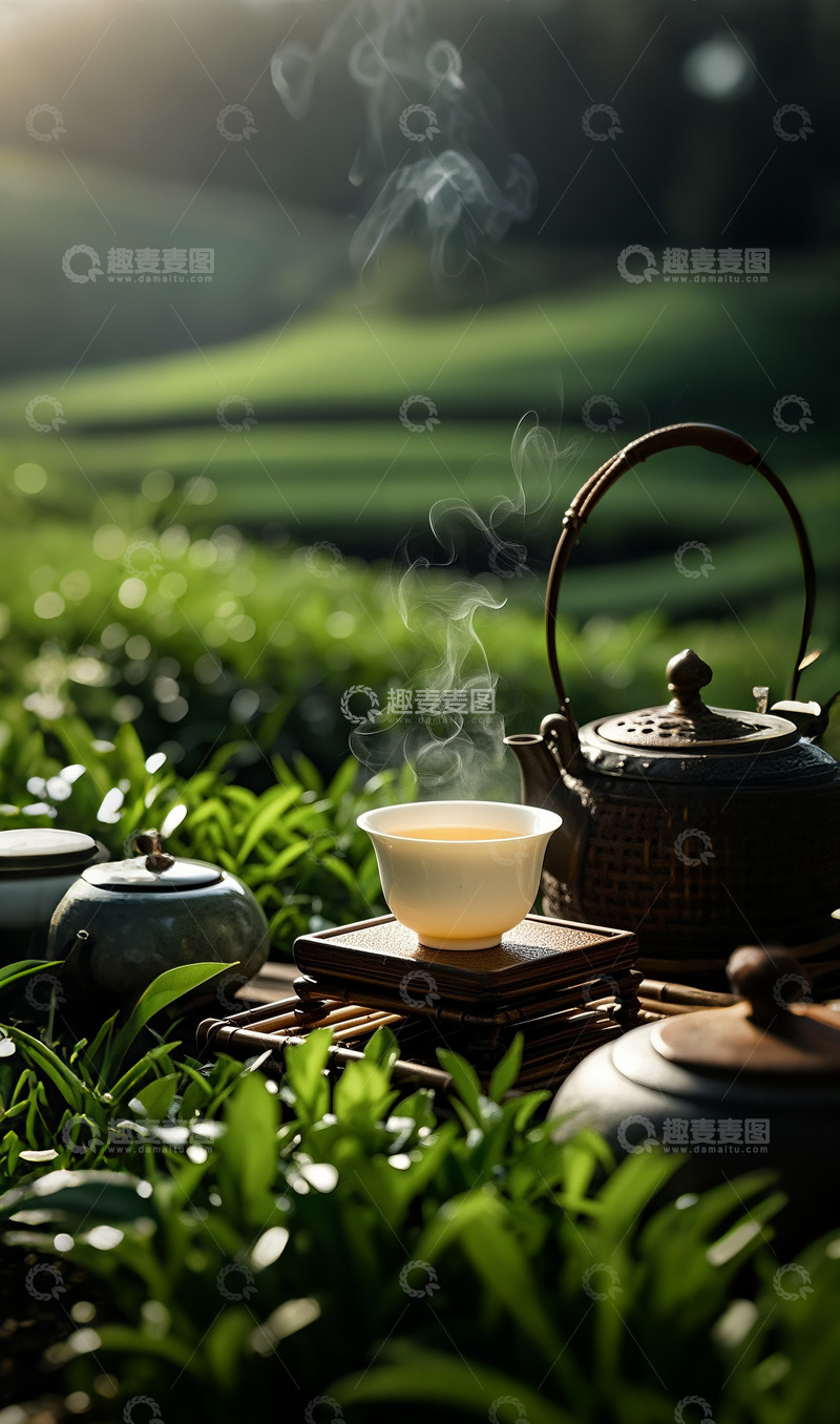 高清大图下载【趣麦麦图】茶园茶饮茶具风景图1