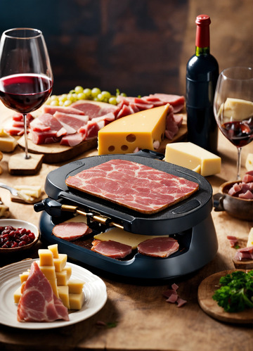 奶酪火锅法式餐桌红酒火腿AI插画素材1