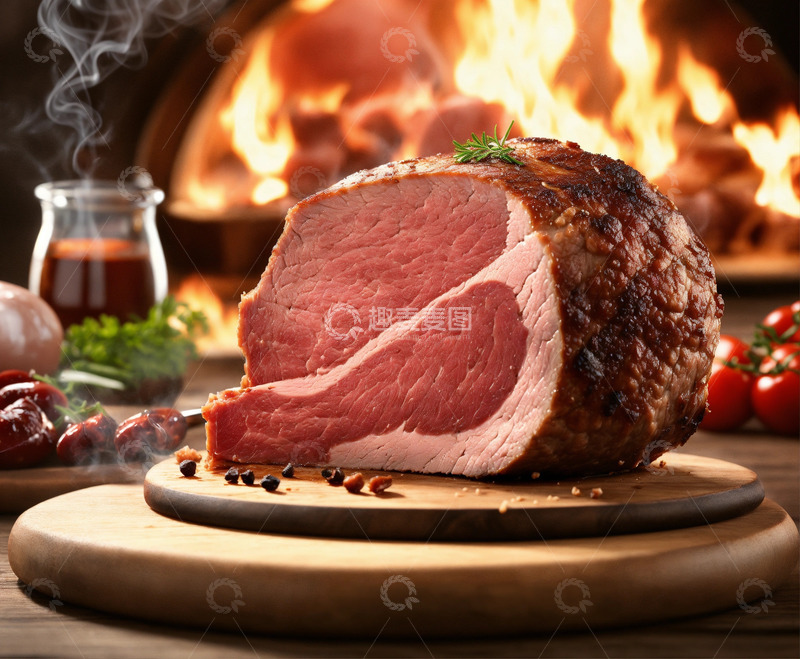 高清大图下载【趣麦麦图】冒烟烤肉木板3D渲染AI插画海报图片素材2