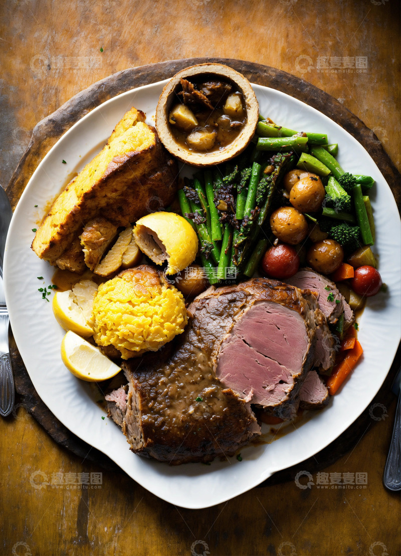 高清大图下载【趣麦麦图】盎格鲁撒克逊烤肉晚餐AI插画海报图片素材2