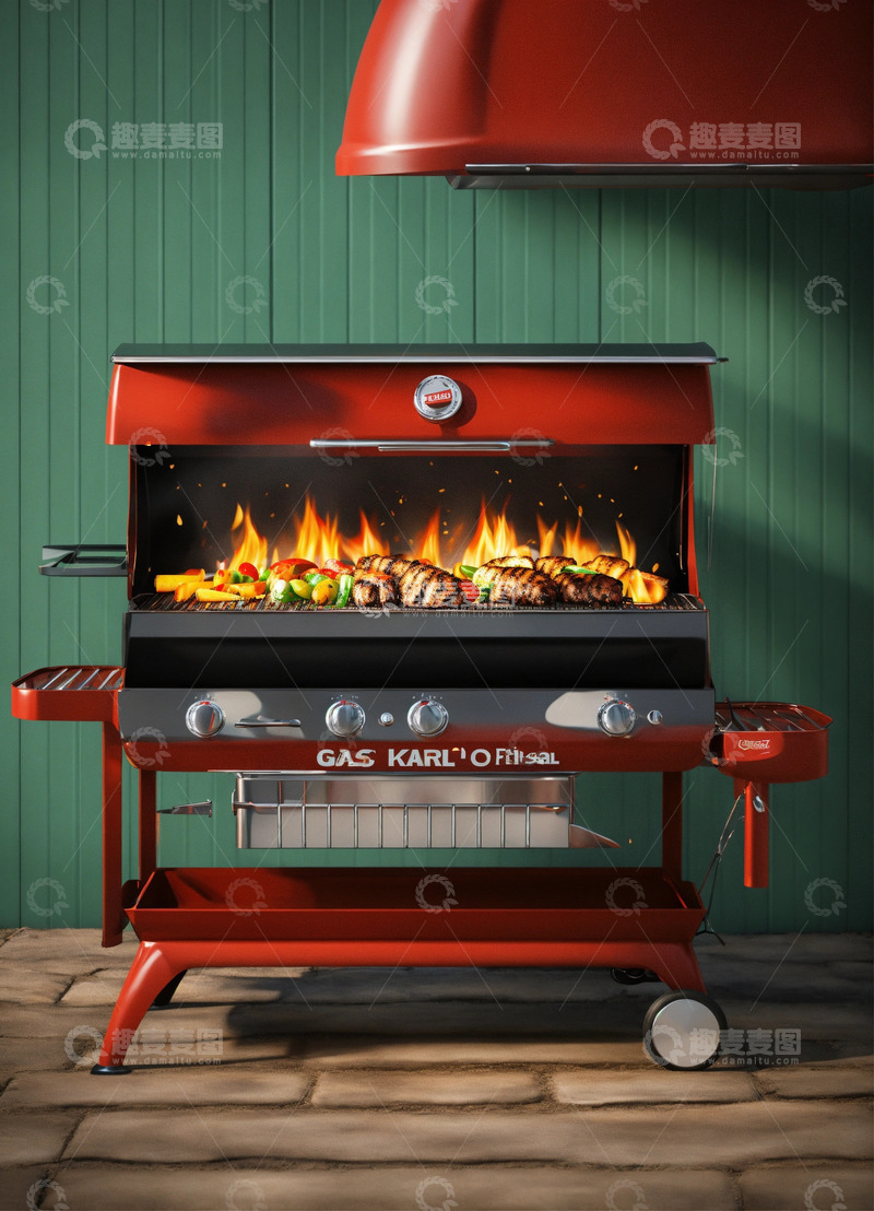 高清大图下载【趣麦麦图】燃气烤架3D艺术AI插画高清海报图片素材5