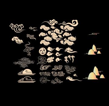 矢量中国风中式传统线条祥云纹理装饰元素2