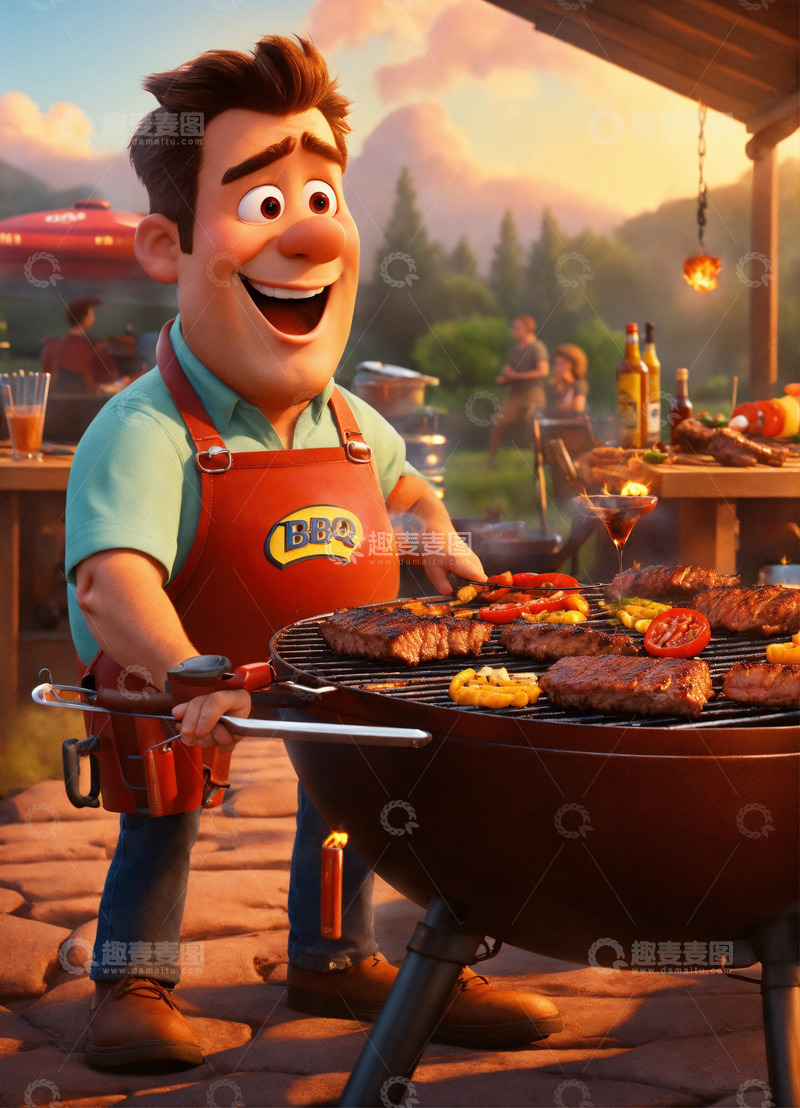 高清大图下载【趣麦麦图】BBQBBQ皮克斯动画风格AI插画素材