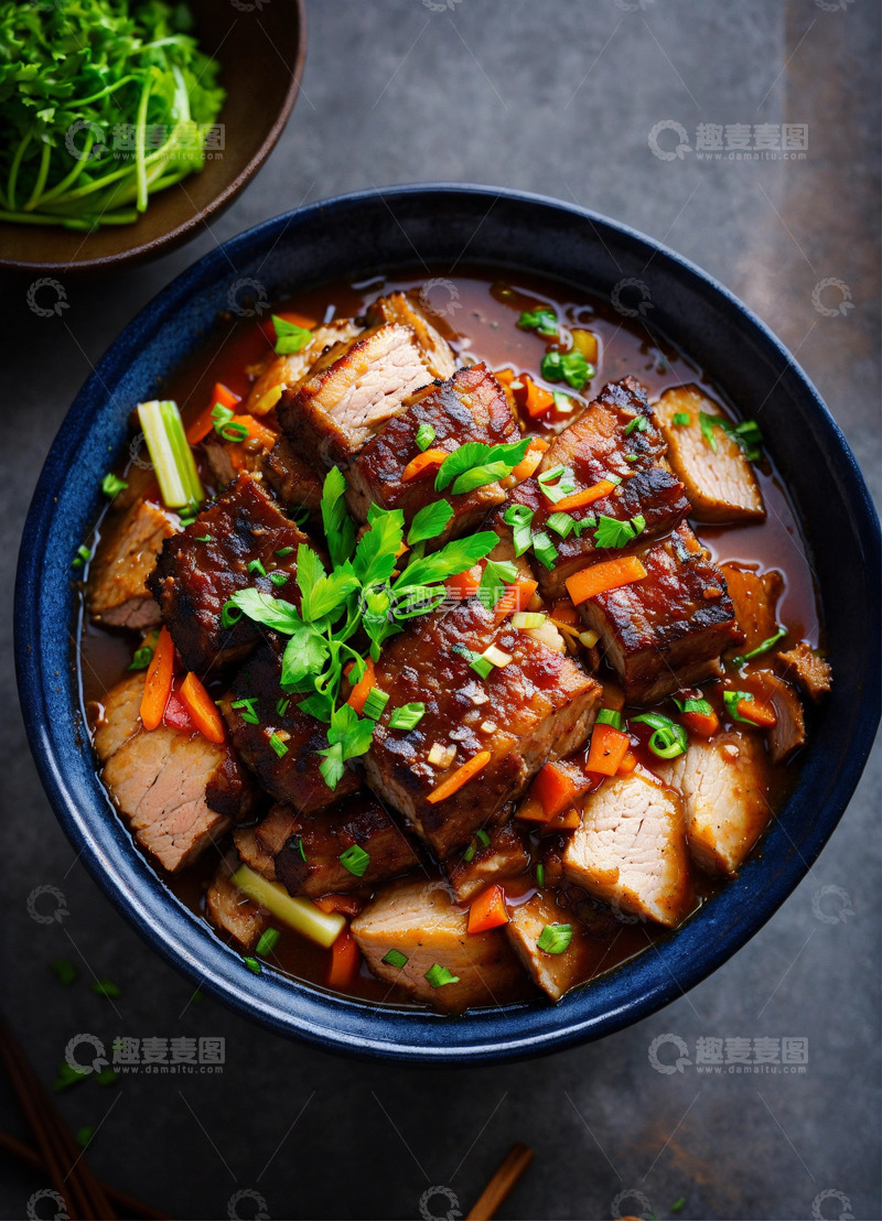 高清大图下载【趣麦麦图】红烧肉色香味俱全上等五花肉AI插画1