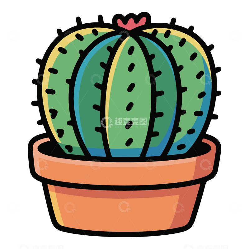 源文件下载【趣麦麦图】卡通植物盆栽热带仙人球1